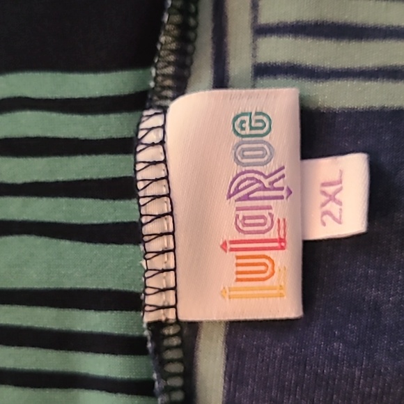 LLR LuLaRoe Maxi Skirt Navy Blue & Teal Green Abatract Print Sz 2XL - Picture 6 of 8